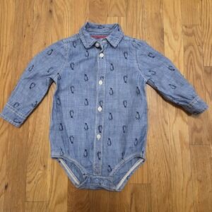 Baby B'gosh Penguin Long‎ Sleeve Collared Overall One Piece Size 18 Months Denim
